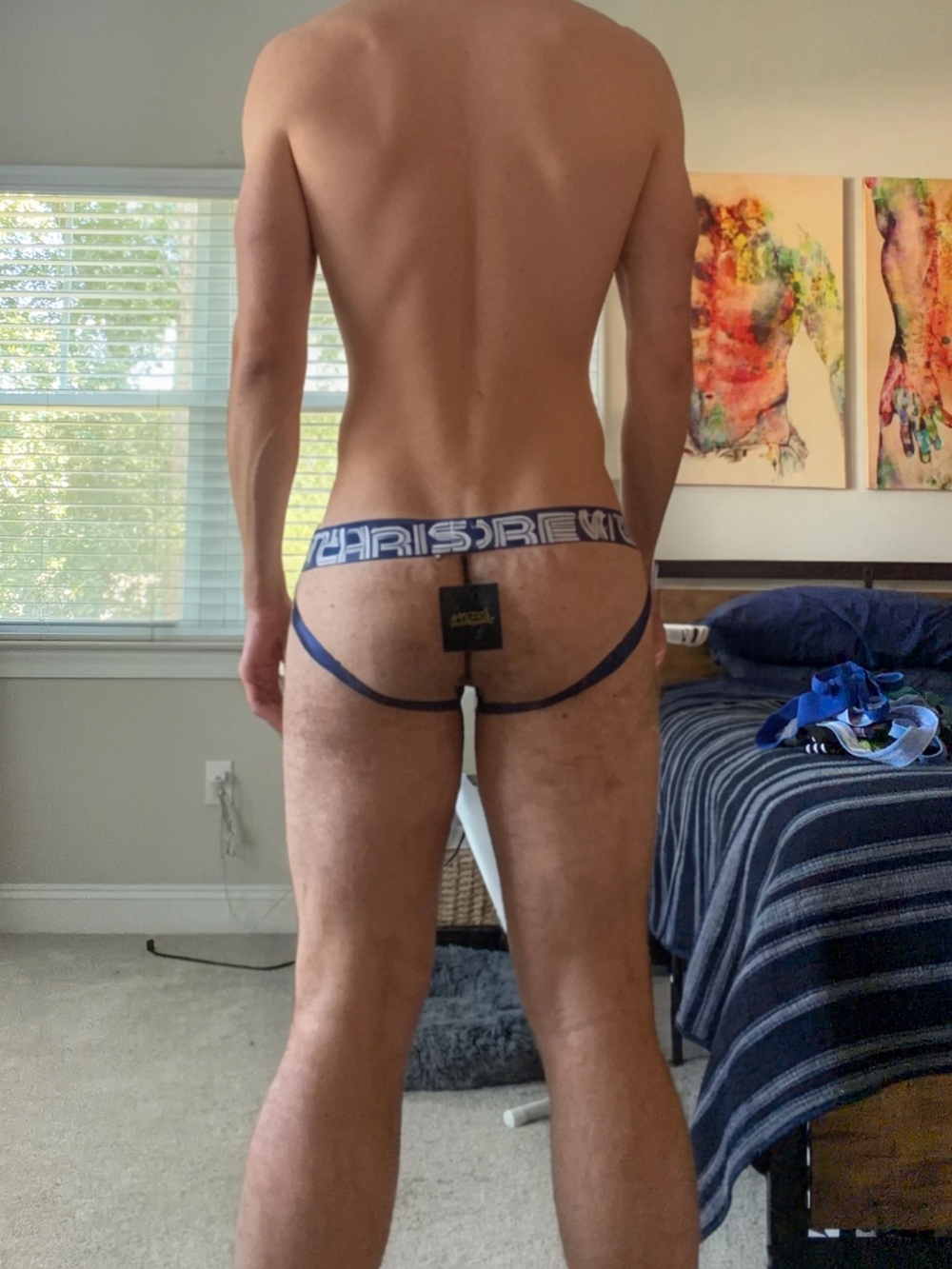 Men's Andrew Christian White Mesh Jockstrap with Navy Waistband XL - Picture 3 of 3